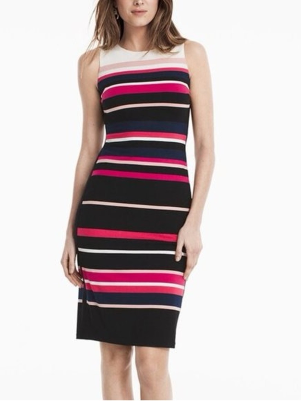 White House Black Market Striped Sleeveless Sheath Dress.